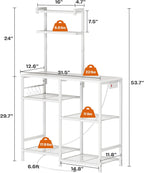 Huuger 31.5 Inch Bakers Rack with Power Outlets, Kitchen Microwave Stand with Storage, Coffee Bar with 4 Hooks, 3-Level Height Open Shelves, White