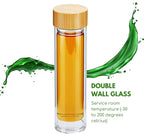 15oz Double Wall Glass Water Bottle with Bamboo Lid and Tea Infuser – Insulated, Leak-Proof, and Eco-Friendly Travel Tea Mug with Filter for Hot or Cold Beverages