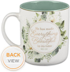 Christian Art Gifts Large Ceramic Inspirational Coffee & Tea Scripture Mug for Women: Everything Beautiful Encouraging Bible Verse, Sturdy, Novelty Non-Toxic Beverage Cup, White & Green Floral, 14 oz.