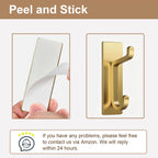 pickpiff Self Adhesive Hooks, Extra Sticky 10LB (Max), Heavy Duty Stainless, Stick On Wall and Door Hooks for Hanging, Bathroom Towel Hooks and Coat Hooks, Robe Hook Wall Mounted, Gold, 4 Pack