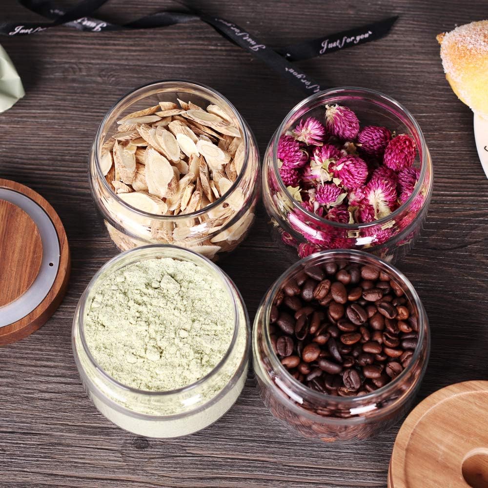 8 Pcs Spice Containers - 8.5oz Glass Spice Jars With Acacia Airtight Lid and Labels - Stackable Empty Round Spice Bottles for kitchen Seasoning, coffee bean, tea, suger, herbs