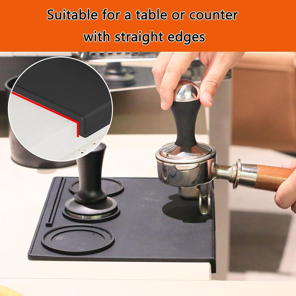 Espresso Tamping Mat, Silicone Coffee Tamping Mat with Three Grooved Sections Suitable for 51mm Tamper and Coffee Distributor, Espresso Accessories Tool for Baristas, Black