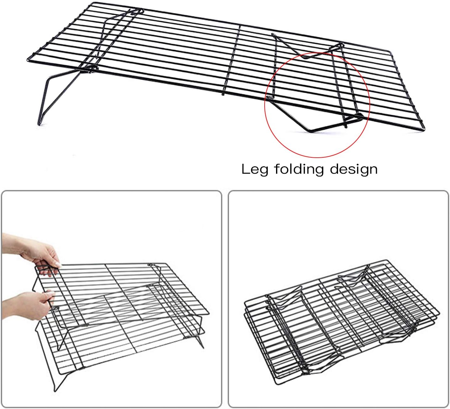 Cooling Rack, 3-Tier Stainless Steel Stackable Baking Cooking Cooling Racks for Cooling Roasting Grilling, Collapsible & Heavy Duty, Oven & Dishwasher Safe