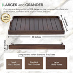 Large Acacia Wooden Serving Tray with Handles 20 x 14 inch Decorative Coffee Table Ottoman Tray for Living Room Extra Large for Kitchen Dinner Food Bar Breakfast in Bed (Color Brown)
