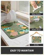 AMOAMI Coffee Mat - Hide Stain Rubber Backed Absorbent Dish Drying Mat for Kitchen Counter - Bar Accessories Fit Under Coffee Maker, Espresso Machine, Dish Rack - Floral Green 16x24