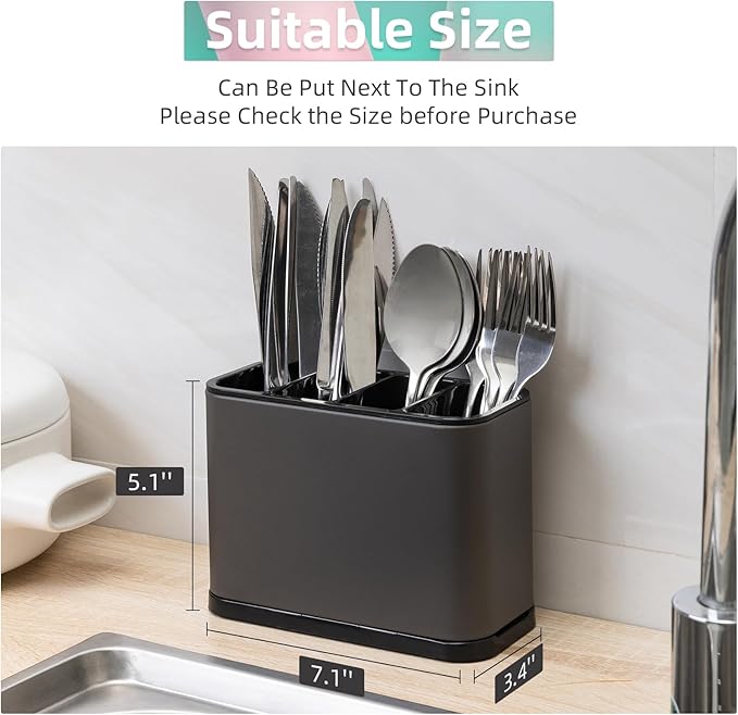 Utensil Holder,Stainless Steel Caddy Counter,Spoon holder,4 Compartments Silverware Caddy,Capacity Flatware Spoon Fork Tool Cutlery Holder(Grey)