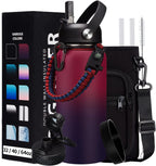 32OZ Insulated Water Bottle with Straw - Spout Lid, Sweat-Proof & BPA-Free Metal Reusable Water Bottles, Wide-Mouth Vacuum Insulated Bottle with Paracord Handle, Bottle Sleeve Bag & Protective Boot