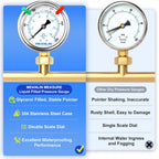 MEANLIN MEASURE 0~200Psi Liquid Filled Pressure Gauge 1/4" NPT 2.5" FACE DIAL Stainless Steel Glycerin Filled WOG Water Oil Air Lower Mount (with 2PCS Snaps)