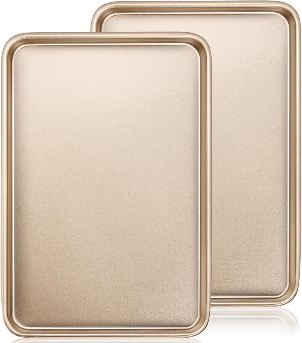 Baking Sheet Pan Set of 2, Wildone Commercial Cookie Sheets for Baking, Nonstick Carbon Steel Jelly Roll Pan Oven Tray 15x10 Inch, Heavy Duty & Easy Clean