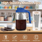 Cold Brew Coffee Maker,32 oz Mason Jar Pitcher with Stainless Steel Filter, Pour Spout Handle Lid, Heavy Duty Glass Airtight & Leak-Proof Pitcher for iced coffee Tea Lemonade-Blue