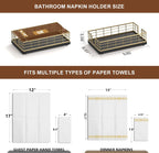 Wican Guest Towel Holder Tray for Bathroom, Oak and Iron Napkins Holder for Powder Room Dinning Table Wooden Basket for Disposable Paper Hand Towels Gold and Black