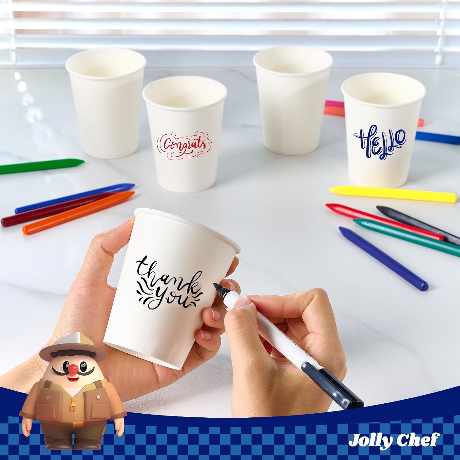 JOLLY CHEF 400 Pack 8 oz Paper Coffee Cups, White Beverages Drinking Cups for Coffee, Water Juice or Tea, Suitable for Party, Picnic, Travel, and Events