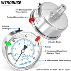 MEANLIN MEASURE 0~50Psi Stainless Steel Liquid Filled Pressure Gauge 2.5" FACE DIAL 1/4" NPT for Pool Sand Filter Water Oil Air Pressure Test Back Mount with Stainless Steel Hex Bushing and Snaps