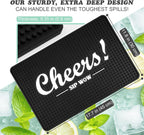 Cheers Bar Mat for Countertop 18in x 12in Large - Thick Durable Non-Slip Spill Rubber Bar Mats for Bartending - Personalized Custom Bar Mat for Home Bar Barista (Cheers)