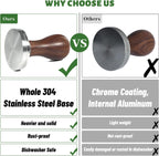 Coffee Tamper Espresso Press with Tamper Mat 304 Stainless Steel Flat Base Wooden Handle for Coffee Grounds Barista Espresso Machines Accessory (51MM)