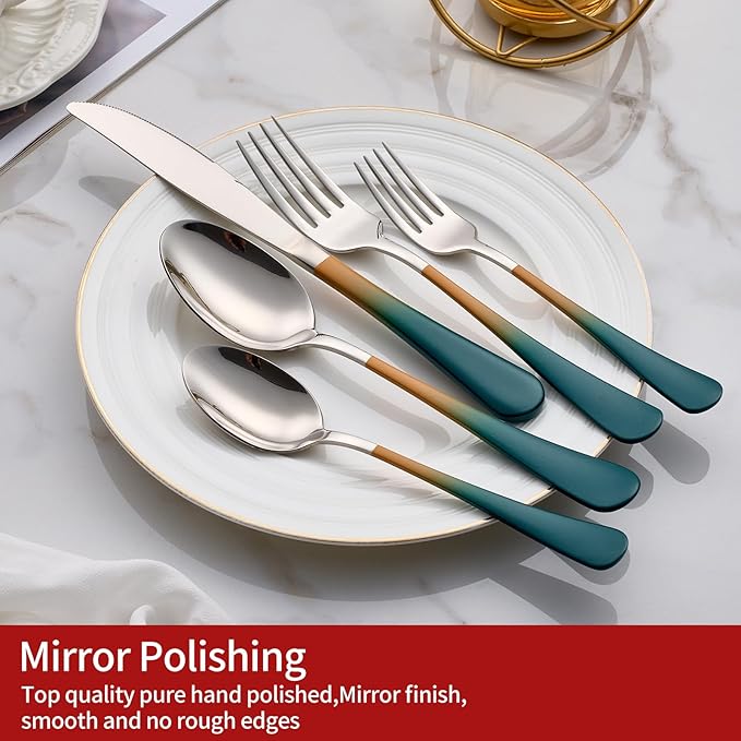 Colorful Silverware Set 20 Piece 18/0 Stainless Steel Flatware green orange Handle Cutlery Set Service for 4 Fork Knife Spoon Set Mirror Finish Dishwasher Safe