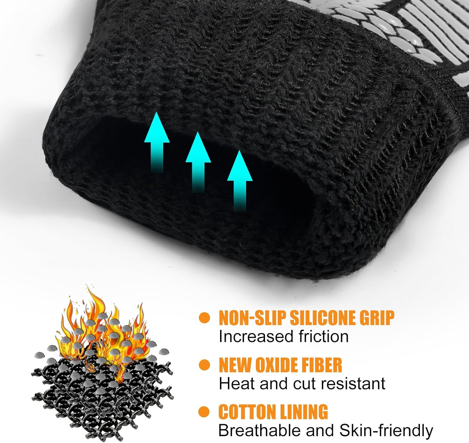 BBQ Gloves, Oven Gloves, Extreme Heat Resistant Barbecue Gloves, Silicone Non-Slip Oven Mitts, Kitchen Gloves for Cooking, Grilling, and Baking (Gray)