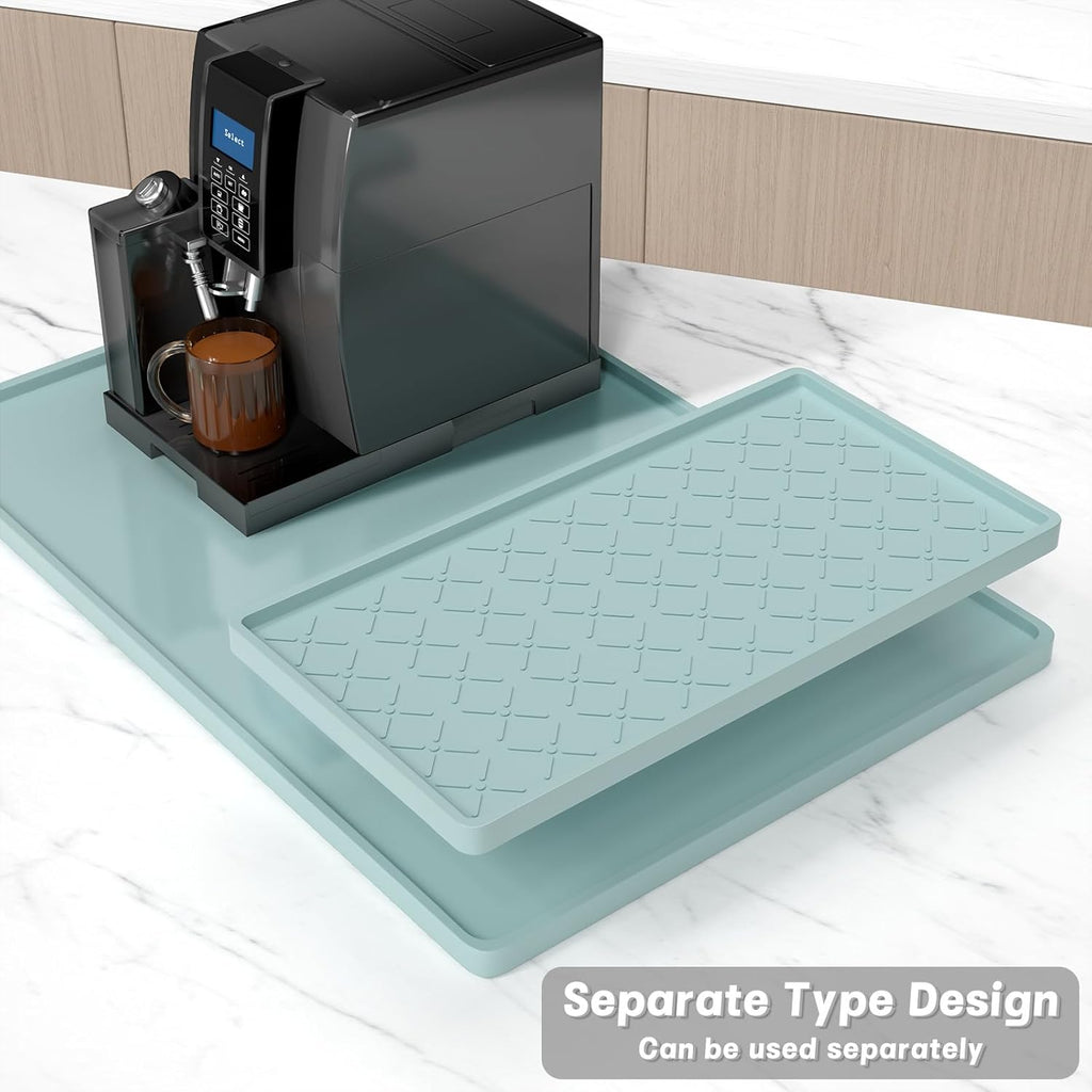 Rnivvi Silicone Coffee Mat, 16" x 24" Waterproof Raised Edge Coffee Bar Mats for Espresso Machine Station Accessories, Heat Resistant Detachable Dish Drying Pad for Kitchen Counter, Shadow Green