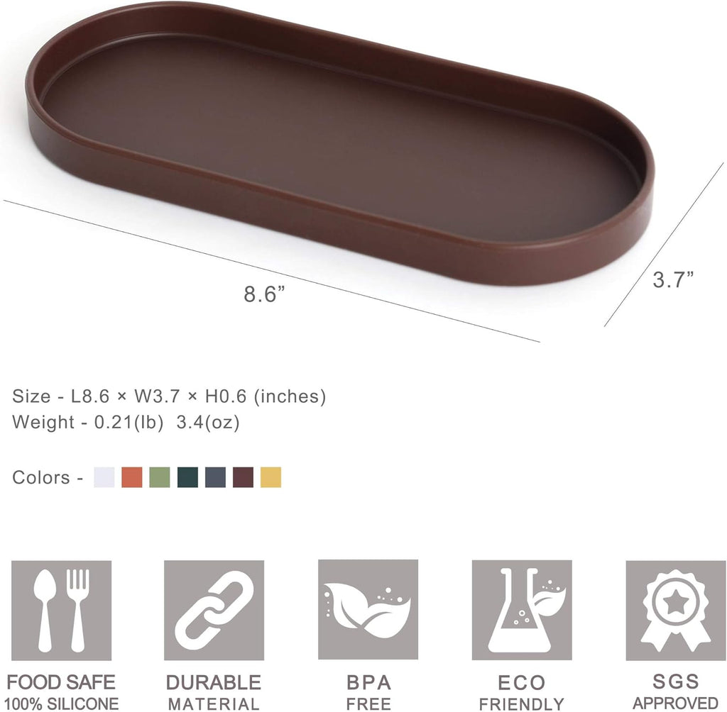 Lazy K Silicone Tray - Small Vanity Tray Organizer - Spoon Rest Holder - Kitchen Sink, Bathroom, Multi-Purpose Modern Counter Organizer (Black)