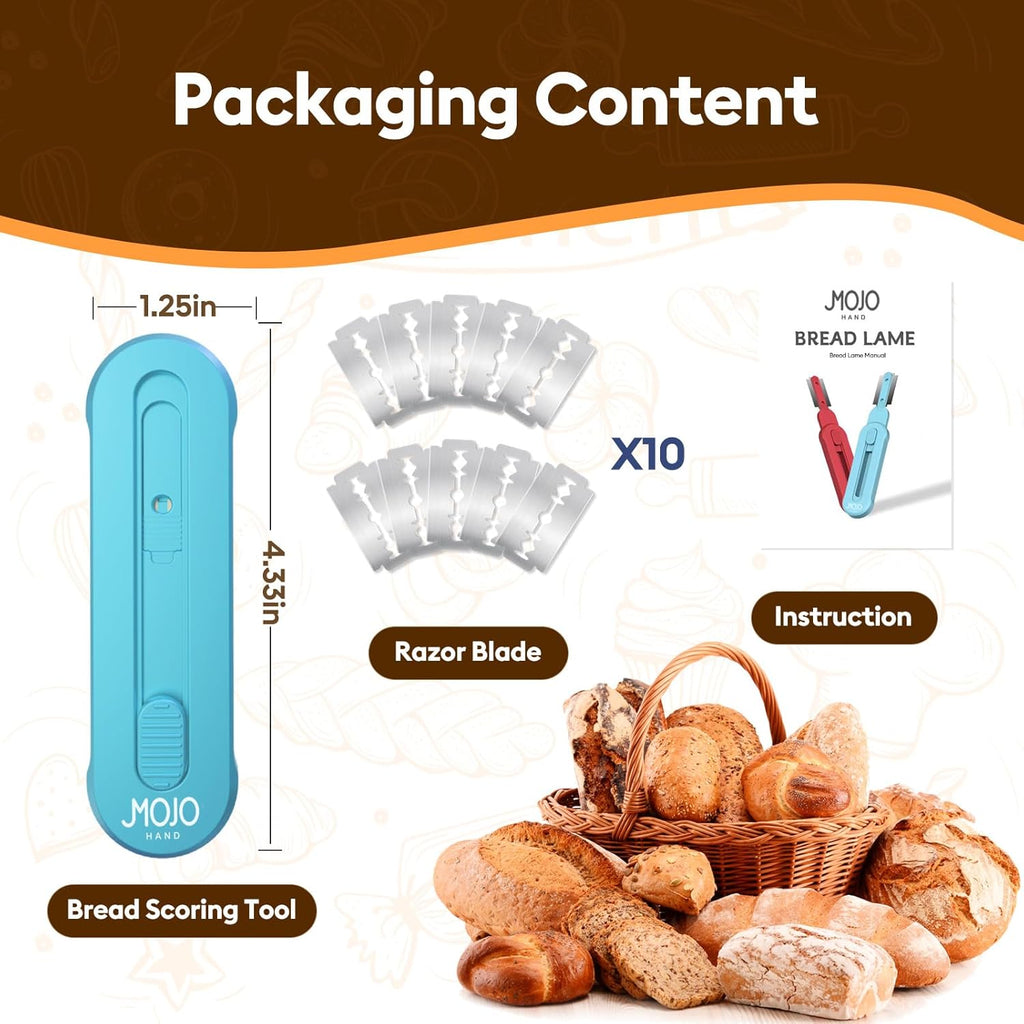 Bread lame for Dough, Magnetic & Reusable Bread Lame Dough Scoring Tool, Anti-Slip Handle with Long Retractable Razor blades, Sourdough Scoring tool for Bread Making (Blue)