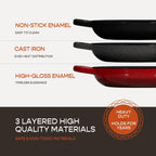 Enameled Cast Iron Dutch Oven for Sourdough Bread Baking | 6 Quart Pot with Lid | 10 Inch Ceramic Enamel Thick Coated Cookware Set with Non Stick Silicone Baking Mat for Cooking | 6 Qt | Red