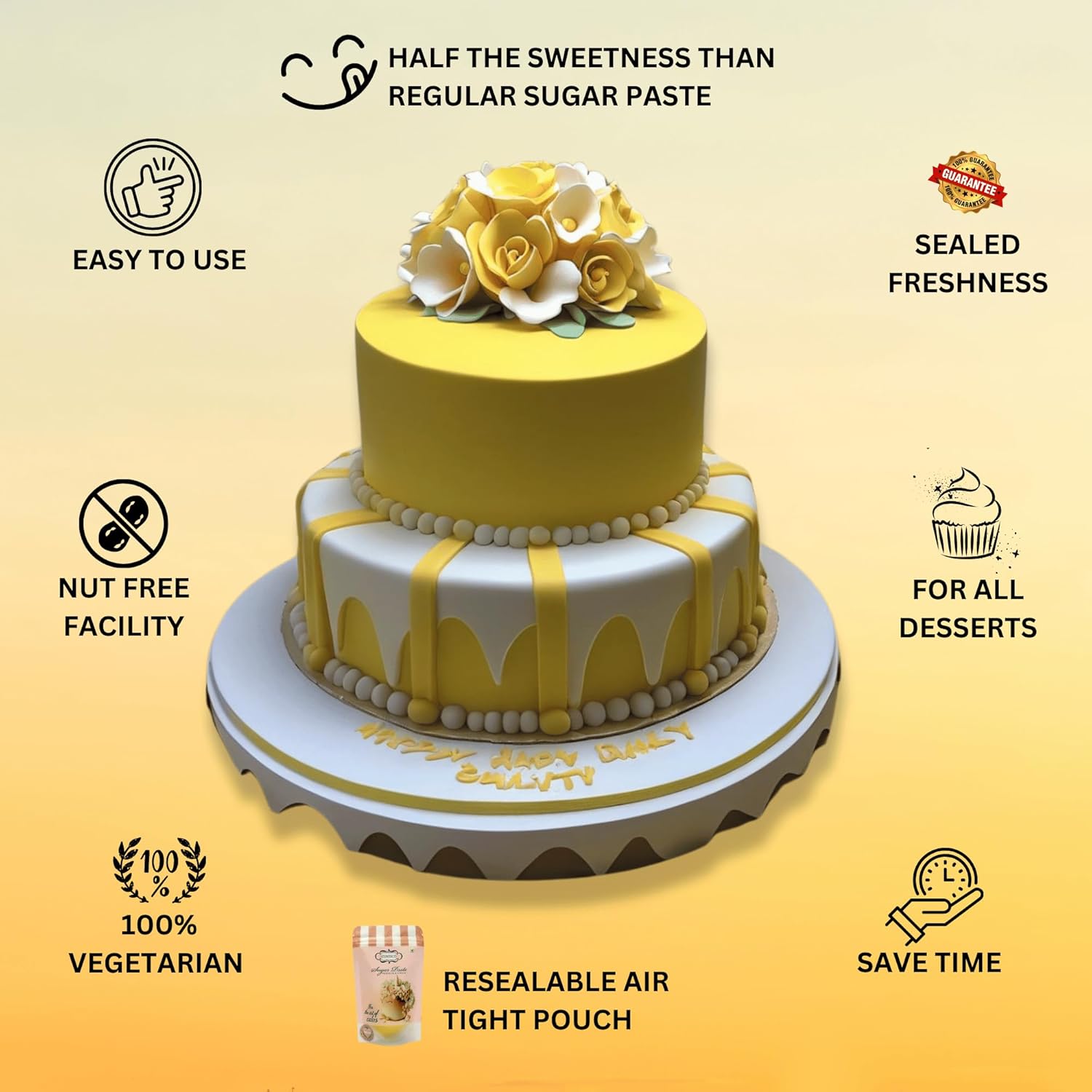 Confect Sunshine Yellow Fondant | Icing Fondant | Colored Fondant | Fondant Kit | Cake Fondant | Chef's Choice Edible Fondant for Cake Decorating | Vegan, Gluten-Free, Nut-Free, Palm Oil-Free – 8.8 oz