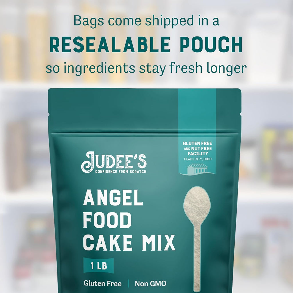 Judee's Gluten Free Angel Food Cake Mix - 1LB - Easy to Bake - Light and Fluffy Baking Mix - Delicious and 100% Gluten-Free - Ideal for Birthday Celebrations and Everyday Desserts