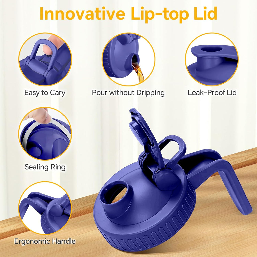 Mason Jar Pitcher, 32 OZ Glass Pitcher with Lid Double Leak-proof with Handle Water Jug Wide Mouth Breast Milk Pitcher Fridge Container for Water, Juice, Iced Coffee, Tea, Juice - Blue