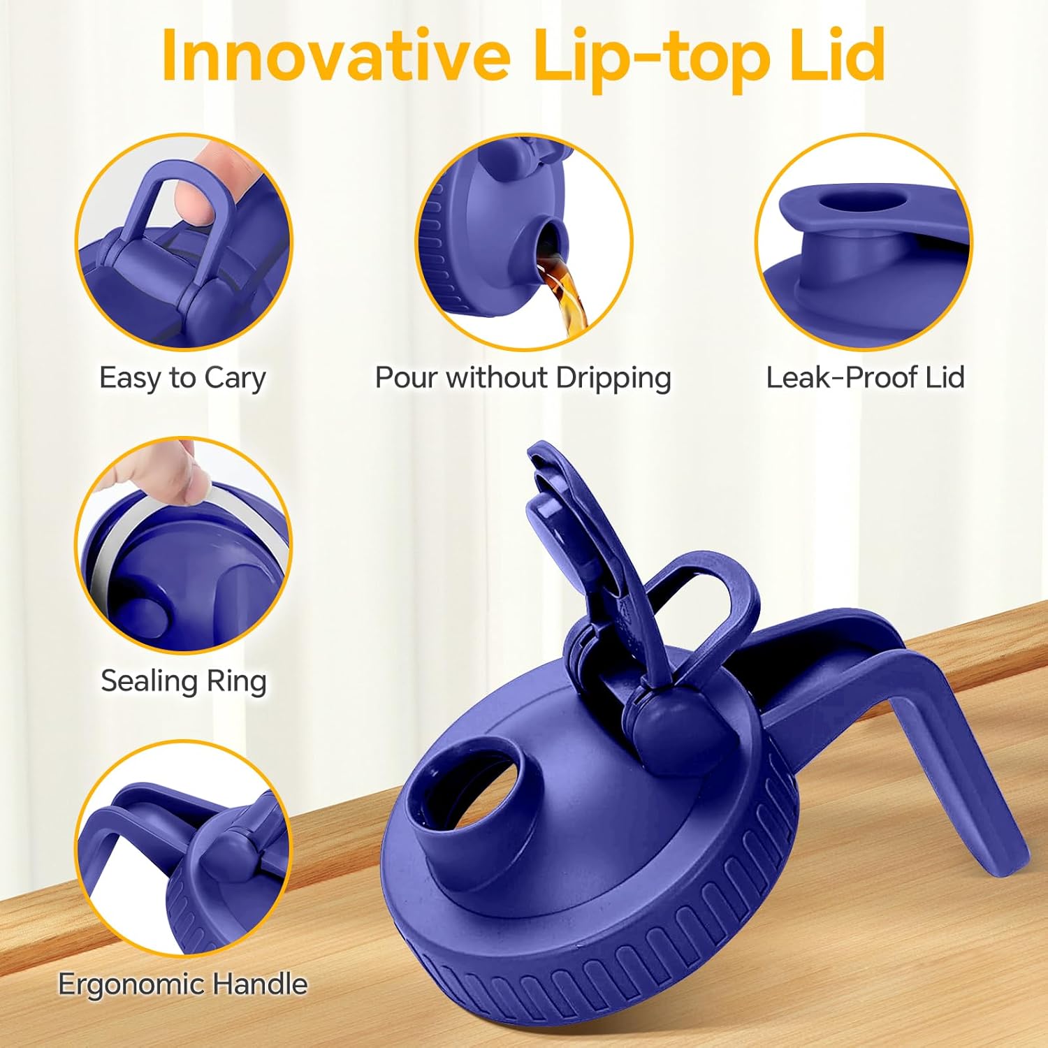 Mason Jar Pitcher, 64 OZ Glass Pitcher with Lid Double Leak-proof with Handle Water Jug Wide Mouth Breast Milk Pitcher Fridge Container for Water, Juice, Iced Coffee, Tea, Juice - Blue