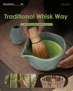 Matcha Whisk Set, Ceramic Matcha Bowl, Bamboo Whisk, Scoop, Sifter, Holder, Tea Towel - 6 Pcs Matcha Kit Gift for Matcha Lovers Beginners (Green)