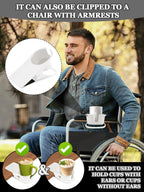 Kalolary 1PCS New Drinking Cup Holder Clip with Groove Table Bottle Cup Stand DIY Glass Cup Clamp Storage Saucer Clip Water Coffee Mug Holder Saucer Clip for Home Desk, White