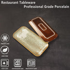 Ceramic Dinner Plates Dish Set, Set of 4, Microwave Oven and Dishwasher Safe,Scratch Resistant, Dinnerware Kitchen Porcelain Serving Dishes Brown glaze change, 12.4 Inch Rectangle plate