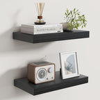 Floating Shelves for Wall, Real Wood Floating Shelf Set of 2, 8 Inch Deep Floating Shelves, Rustic Wood Wall Shelf for Home Decor, Deep Storage Shelves for Bathroom, Kitchen, 16"W x 8"D, Black Color