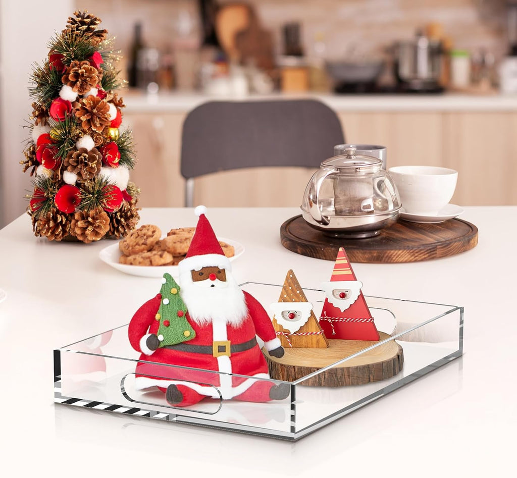 15 * 15 Acrylic Tray for Ottoman, Serving Tray with Handle, Lucite Tray Organizer for Bench, Coffee Table Countertop, Kitchen, Bathroom, Living Room, Powder Room