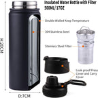 Tea Infuser Bottle With Removable Loose Leaf Tea Strainer Cup 18/8 Stainless Steel Insulated Travel Tea Tumbler Black