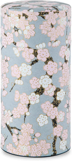 Japanese Tea Canister Tin ( Yuzen Washi Paper - Plum and Sakura / Gray ), 7.06oz Size / Made in JAPAN with Includes Inner Lid of Airtight Damp-Proof / Kitchen Jar for Loose Leaf Coffee Tea Spice and