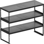 Stackable Expandable Metal Shelf Organizer - Adjustable Wire Storage Rack with Holes for Kitchen, Bathroom, Cabinet, Office - Space Saving, Durable & Sturdy Design（3PACKS/Medium/Black
