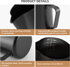 Milk Frother Pitcher 20 OZ，Espresso Milk Frothing Pitcher, Milk Steamer Cup Steaming Pitcher, Stainless Steel Coffee Froth Cup with Latte Art Pen for Coffee Cappuccino (Black)