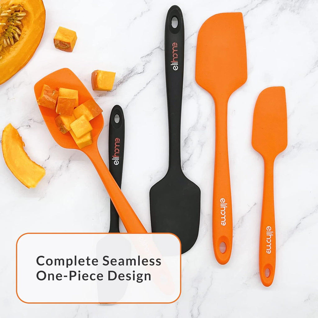 Elihome Chef Series 3 Piece Silicone Spatula Set - 600°F Heat Resistant Non Stick Rubber Kitchen Scraper Spatulas for Cooking, Baking, and Mixing – BPA Free and LFGB Certified Silicone (Orange)
