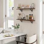 RICHFOCUS Floating Shelves for Wall Decor, 35.4W x 8D Wall Shelves Set of 2, 8 Inch Deep Rustic Wood Shelves Wall Mounted with Brackets, Long Floating Shelves for Living Room Bedroom Kitchen, Walnut