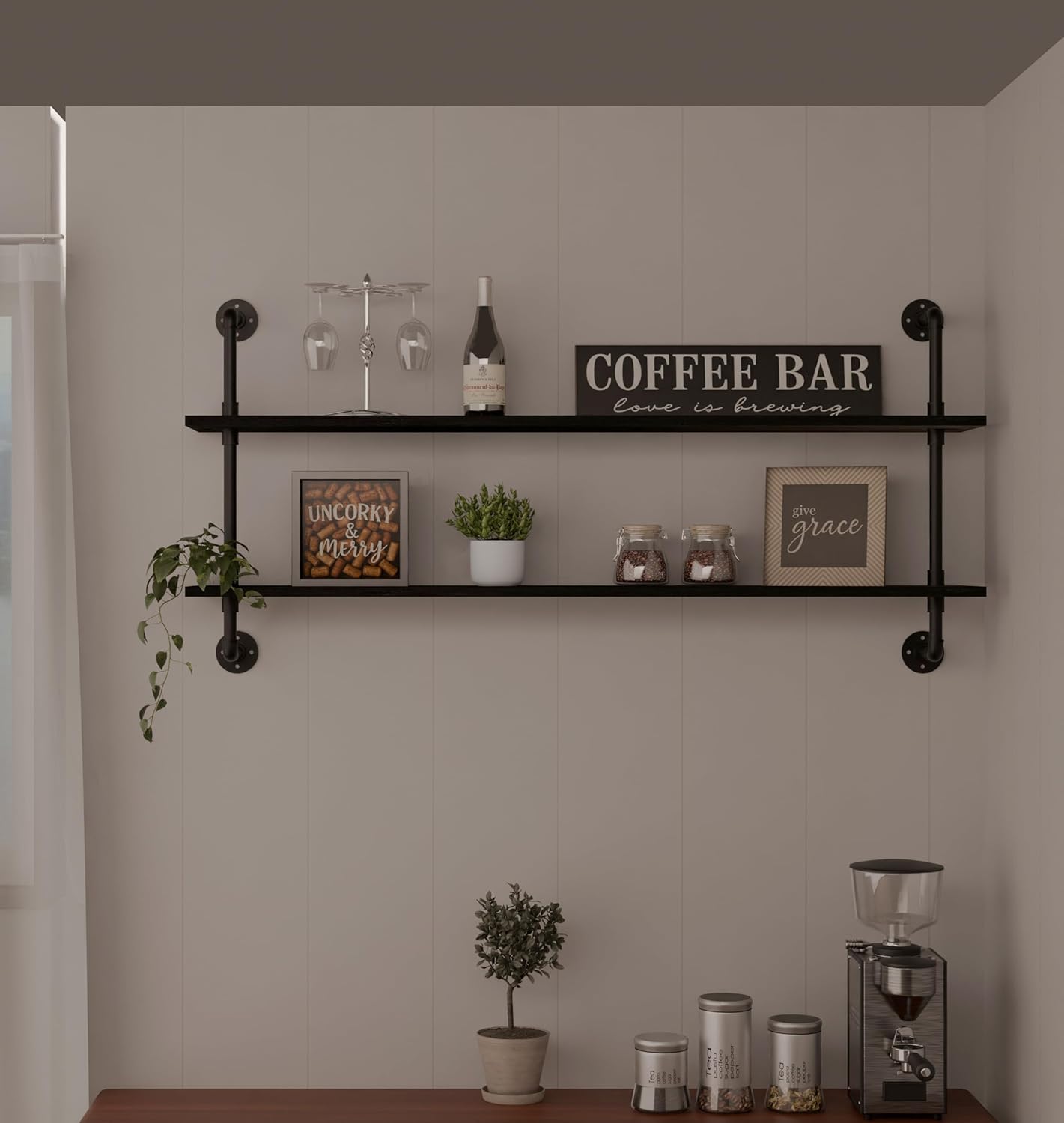 Floating Bookshelf Shelves Industrial Pipe Shelving Pipe Shelves Rustic Wall Shelf 48 Inch Farmhouse Book Shelves for Wall Mounted