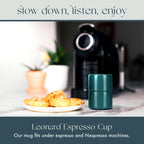 Folk Ceramics Leonard Ceramic Espresso Cups | Modern Stackable Demitasse Mugs for Espresso | Thick Walled, Handleless, Durable, Dishwasher & Microwave Safe | Set of 2, 3oz | Blue Emerald