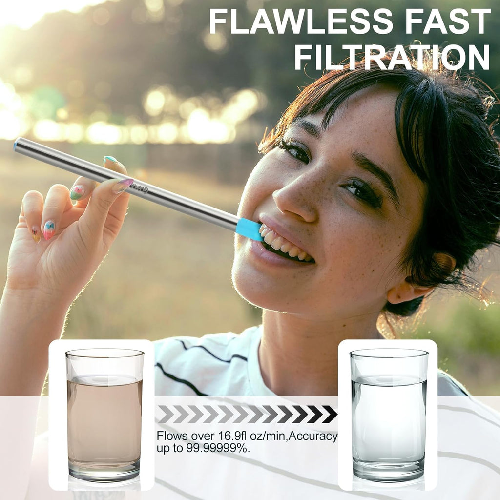 Personal Water Filter Straw, Reusable Stainless Steel Water Filter Drinking Straw Portable Outdoor Emergency Survival Gear for Hiking, Camping, Travel, Hunting & Fishing (Large)