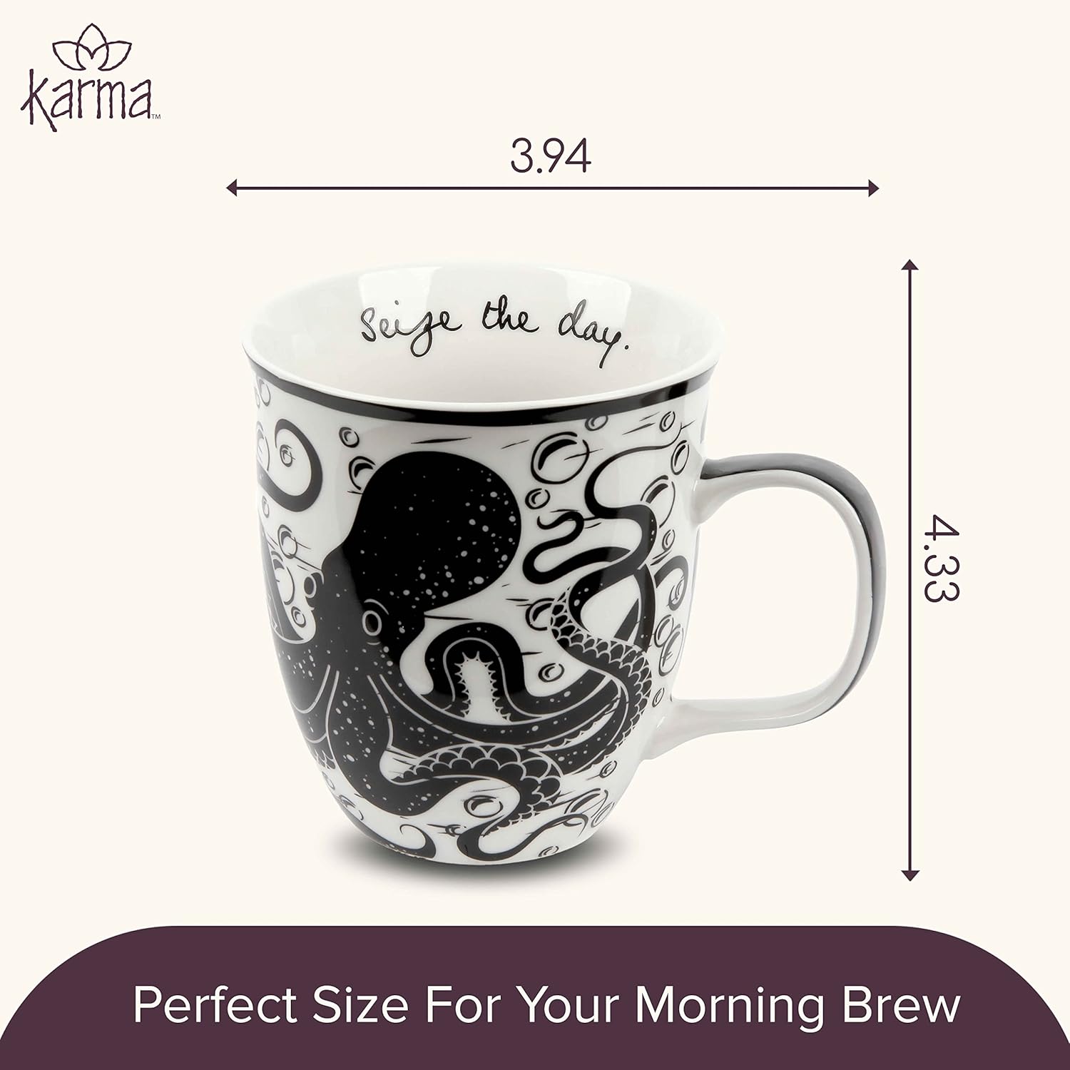 Karma Gifts 16 oz Black and White Boho Mug Octopus - Cute Coffee and Tea Mug - Ceramic Coffee Mugs for Women and Men