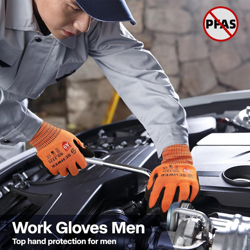 Schwer ProGuard Highest Level Cut Resistant Work Gloves PR3326 for Extreme Protection, ANSI A9 Cut Gloves with Reinforced Thumb, Non Slip, Breathable, Cooling, Durable, Touch-screen, Orange 2 Pairs（S）