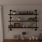Industrial Pipe Shelving Rustic Black Wall Shelves with Wood Planks Industrial Floating Shelves 48 Inch Farmhouse Bookshelf Pipe Shelves Wall Mounted
