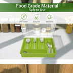 Silverware Organizer with Cover, Portable Cutlery Holder Flatware Tray with Lid Plastic Silverware Storage Box (Green)