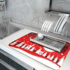 Christmas Reindeer Moon Star Red Dish Drying Mat for Kitchen Counter,White Xmas Tree Castle Drying Mat 18 x 24 Inch with Absorbent Reversible Microfiber Dish Drying Pad for Coffee Bar