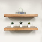 URBANDI, Rustic Floating Shelves, Set of 2, Hidden Bracket, Solid Wood, Heavy Duty, Wall Mounted Shelves, (Brown, 24Wx8D)