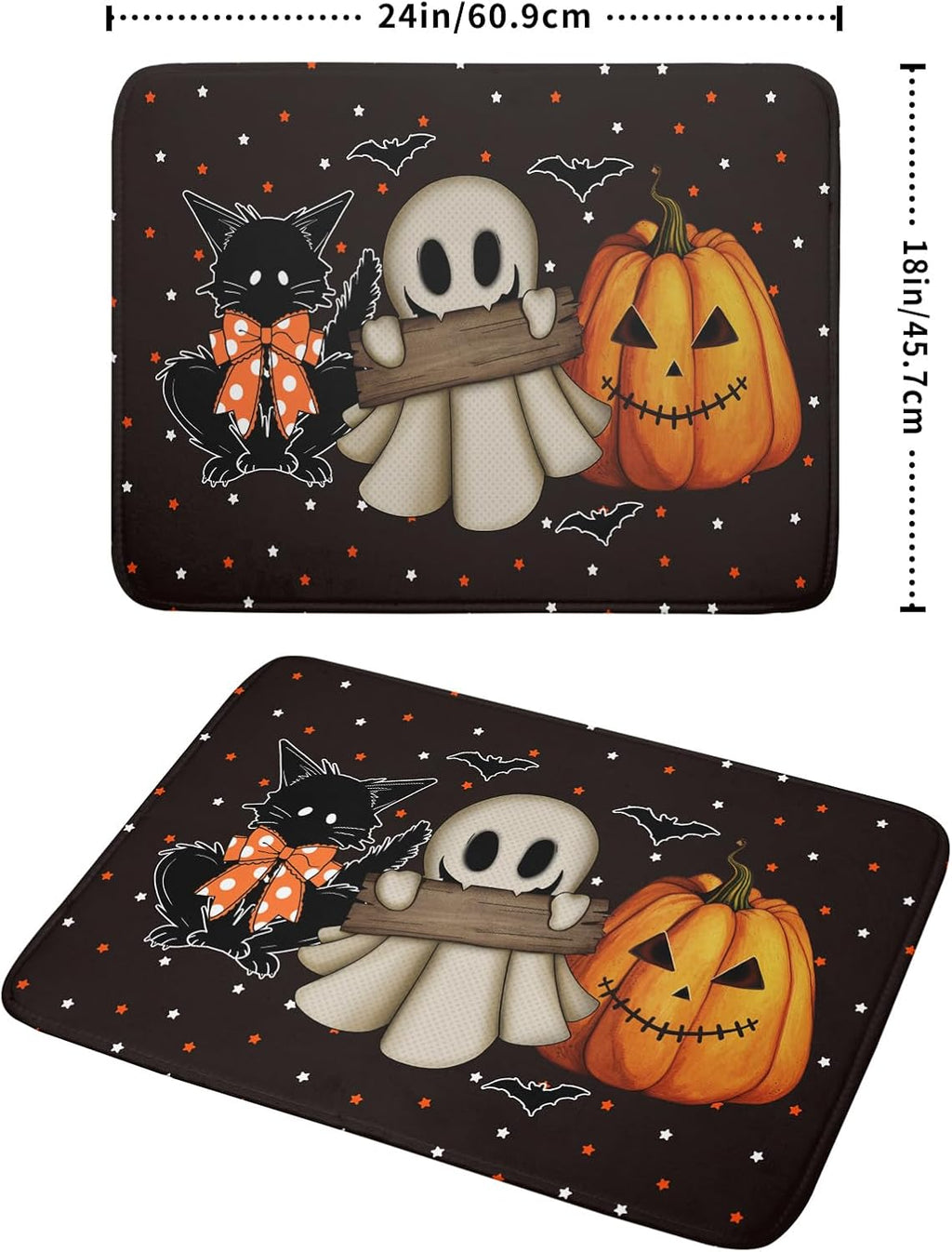 Giwawa 18"x24" Halloween Dish Drying Mat Spooky Pumpkin Ghost Black Cat Bats Kitchen Drainer Mats Holiday Gothic Reversible Microfiber Dish Drying Pad Large Size for Countertop Tabletop Decor
